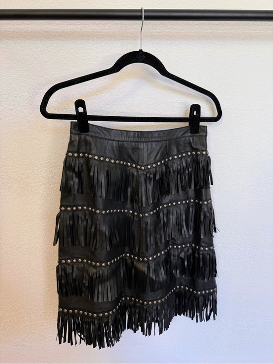 Double D Ranch Dresses & Skirts - Double D Ranch Black Leather Fringe Skirt with Studs